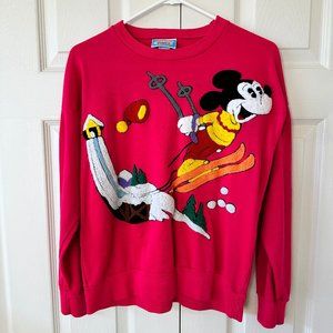 Vintage Disney Sunday Comics Sweatshirt with Chenille Skiing Mickey Size S